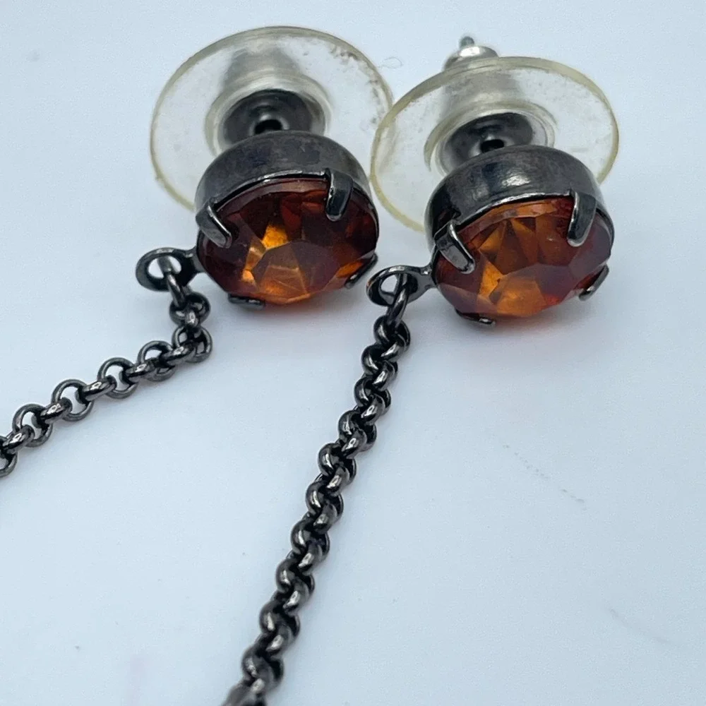 Vintage Gunmetal-Tone Prong Faceted Glass Purple Teardrop Beads Dangle Earrings